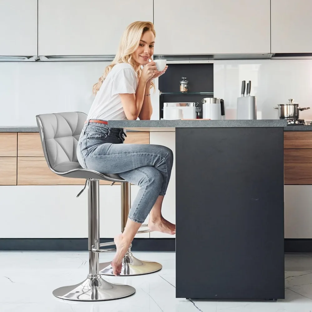 Bar Stools Set of 2, PU Leather Swivel Adjustable Barstools with Shell Back, Bar Chairs with Foma Padded for Home, Kitchen
