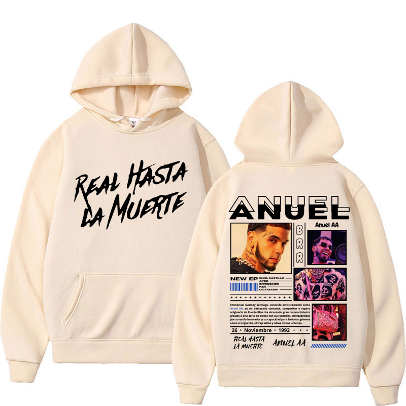 Rapper Anuel AA Real Hasta La Muerte 후드 남성 여성 힙합 레트로 스타일 스웨트 풀오버 하라주쿠 패션 오버 사이즈 후드