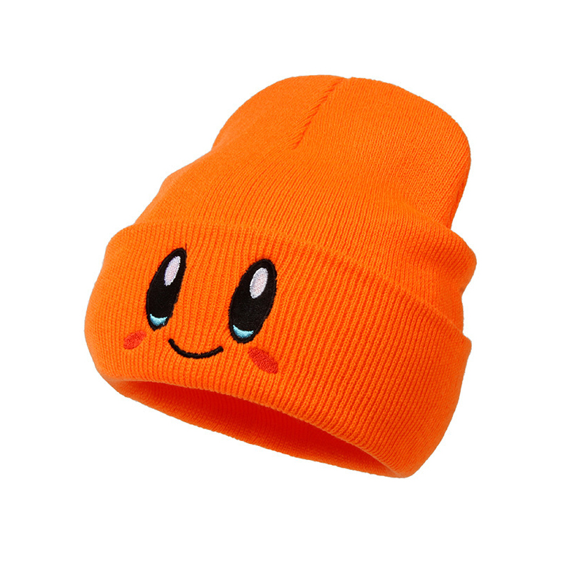 Chapéu de malha bonito para homens e mulheres, chapéu quente com rosto sorridente e desenhos animados bordados, estilo hip hop, chapéu de lã versátil
