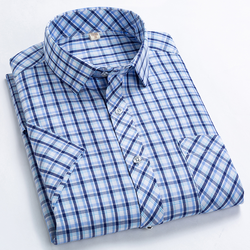 High Quality Men's Plaid Short Sleeve Shirts Business Casual Striped Turn-Down Collar Summer Man Shirt