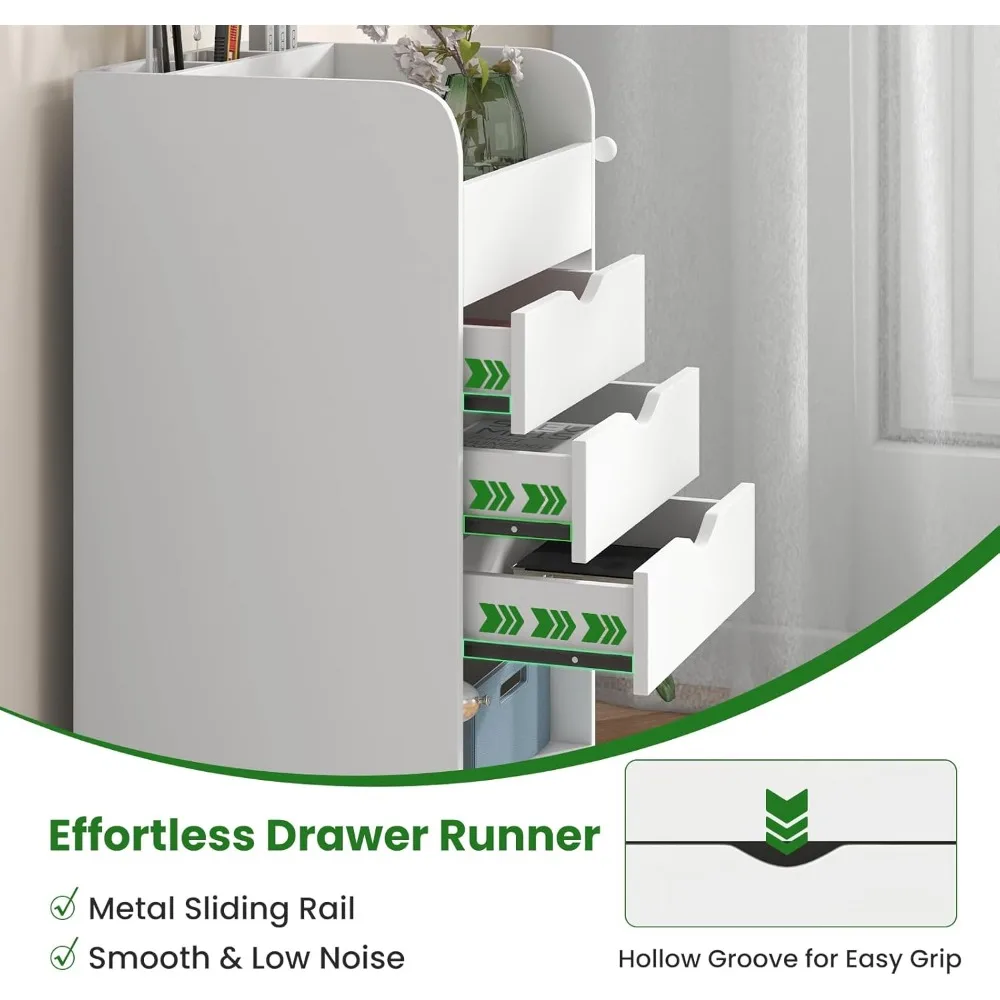 Rolling Storage Drawer Cart, Mobile Storage Cabinet with 3 Drawers, 2 Open Shelves, 2 Dowel Rods, Wooden Craft Organizer
