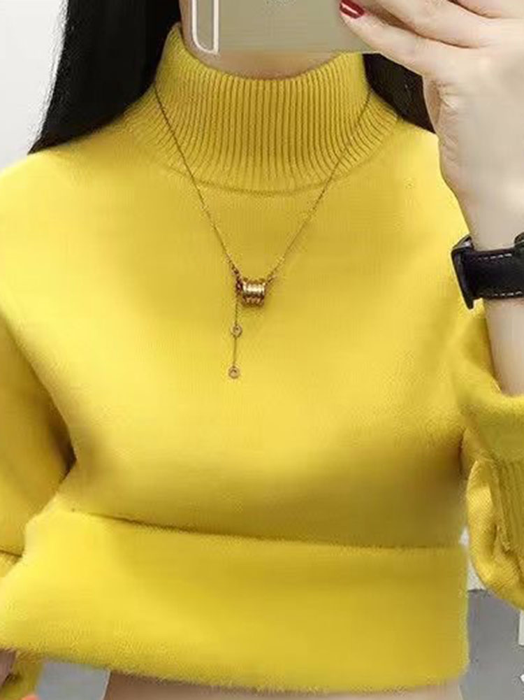 Slim Half Turtleneck Knitted Sweater Women Knitwears Velvet Lined Jumper Winter Warm Thicken Pullovers Soft Jersey Suete Tops