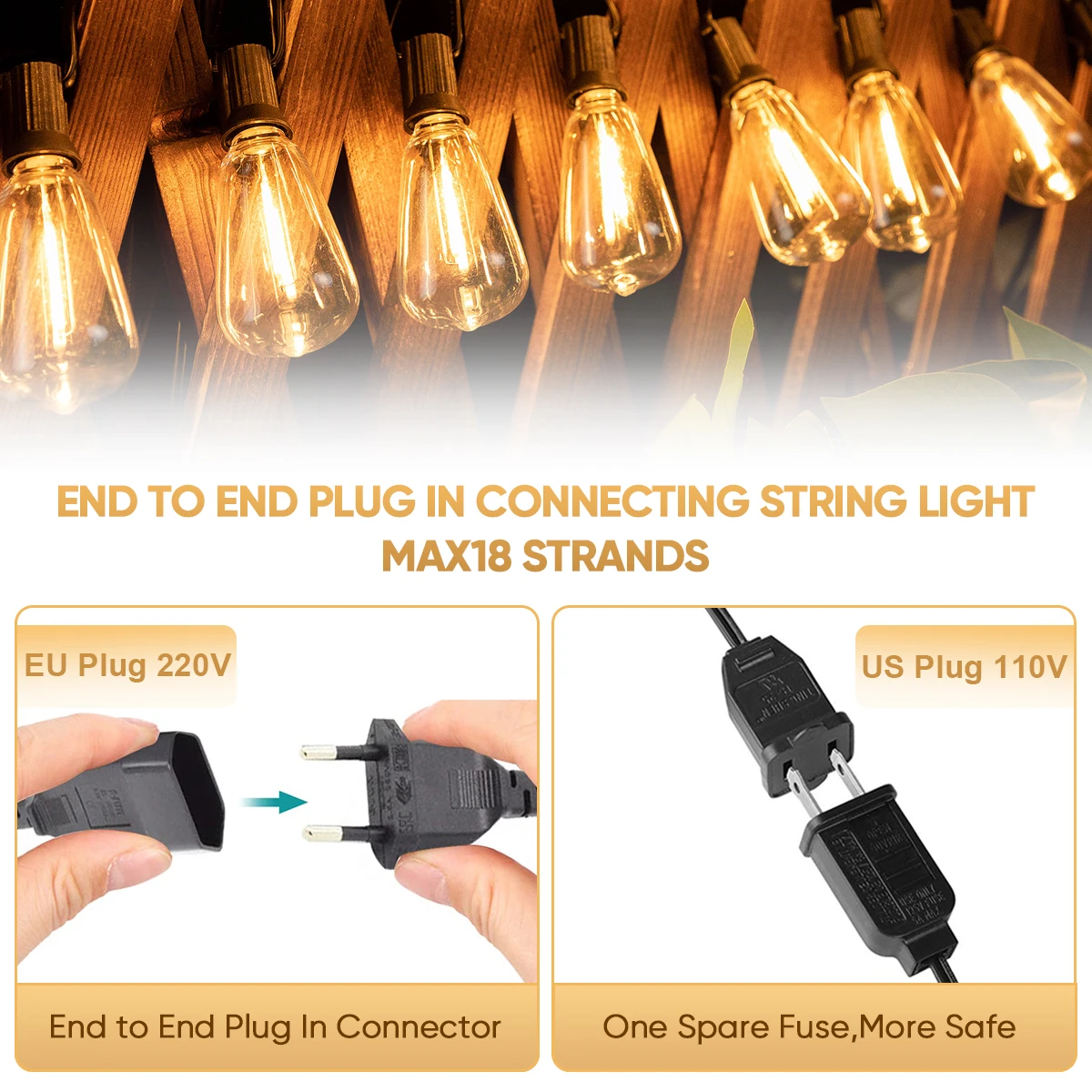 ไฟราว ST38แบบห้อยกลางแจ้งสามารถเชื่อมต่อได้หลอดไฟพลาสติก LED กันน้ำสามารถหรี่แสงได้สำหรับลานบ้านตกแต่งนางฟ้าสวน