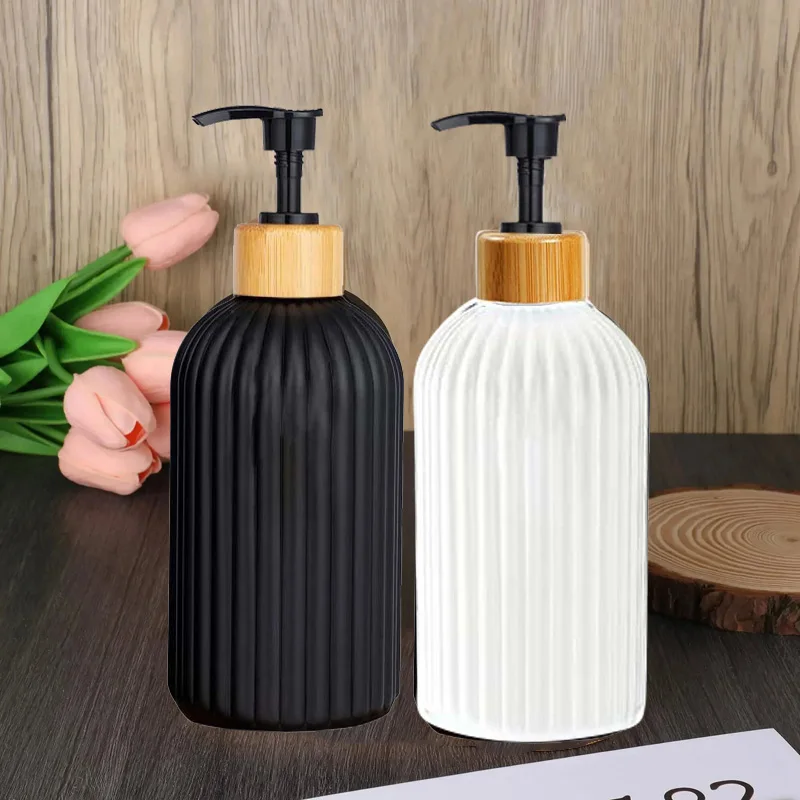 Strip Soap Dispenser com Bomba de Bambu, Garrafa Recarregável, Shampoo Condicionador, Loção, Lavagem Corporal, Recipiente Vazio para Banheiro, 500ml