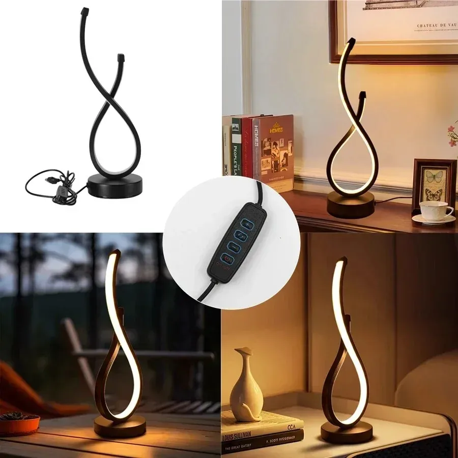 USB 플러그인 크리에이티브 스파이럴 LED 무드등, 밝기 조절 가능 3색 테이블 무드등, 거실, 사무실 책상, 침실 침대 옆 장식용