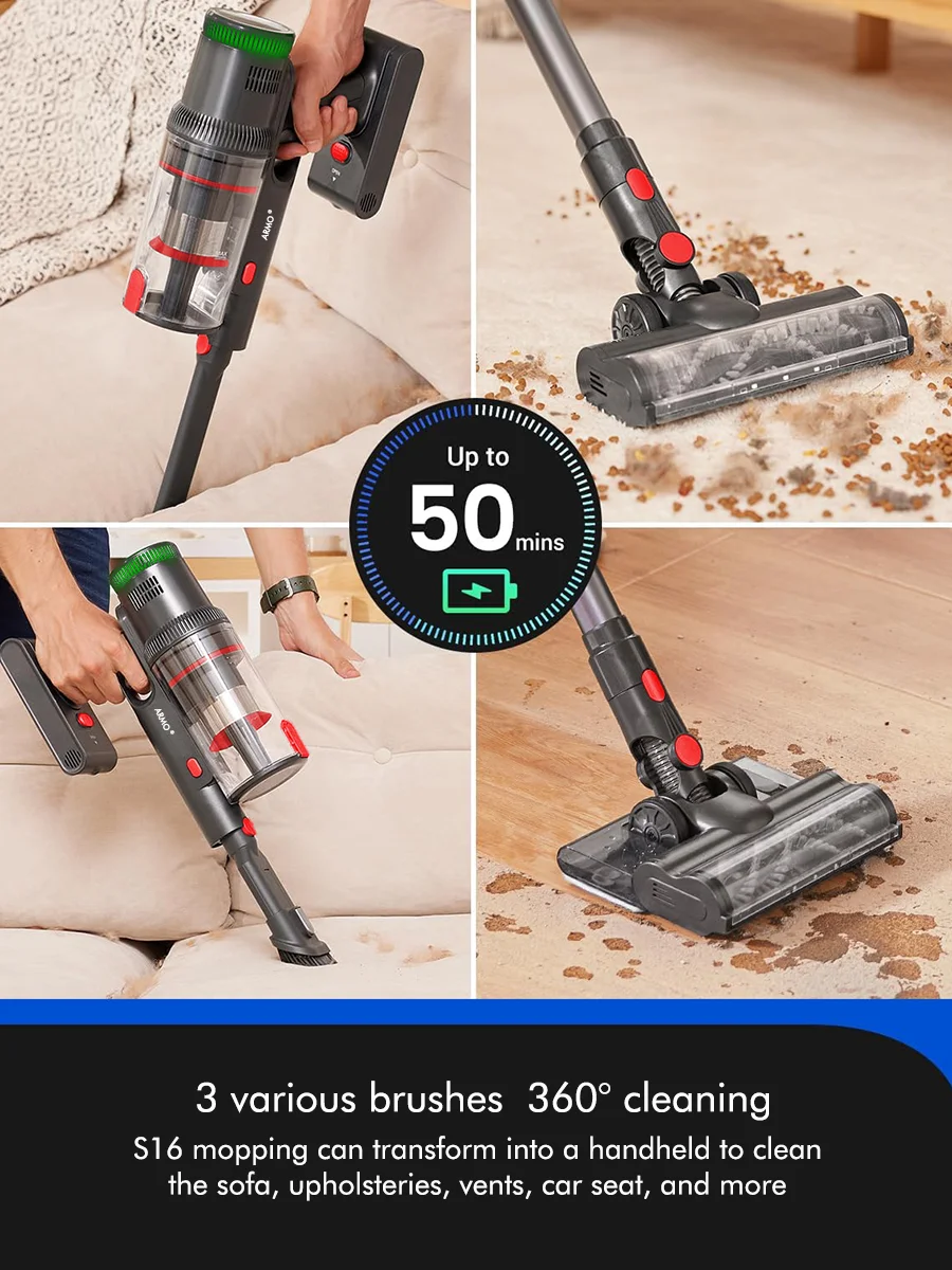 Armo S16 Aspiradora inalámbrica 50kPa 500W, aspiradora sin cuerda LED de 6 en 1 potencia, pantalla inteligente lcd, 90 ° plegable 55 minutos de trabajo, barredora portátil