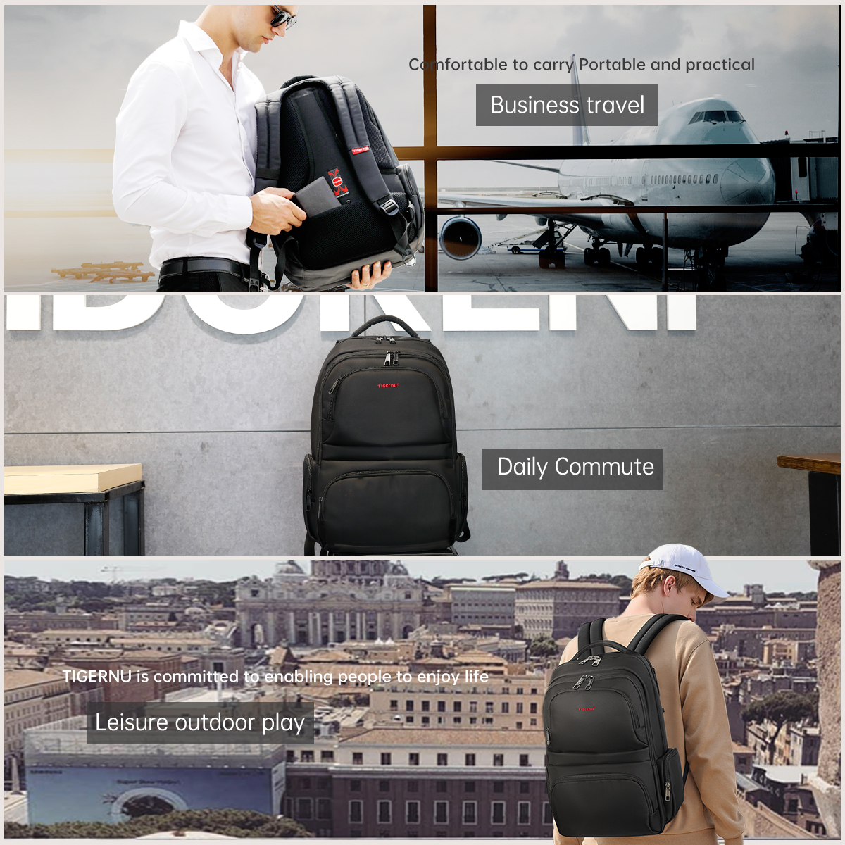 Mochilas antirrobo Tigernu para hombre, mochila para ordenador portátil de 15 pulgadas, mochila de viaje informal, mochila escolar para hombre, mochila