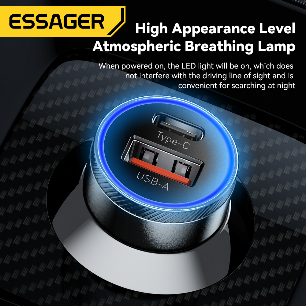 Essager 54W USB Car Charger 5A Fast Charge 3.0 QC SCP AFC 30W USB Type C Quick Charging For Xiaomi poco iPhone Huawei Samsung
