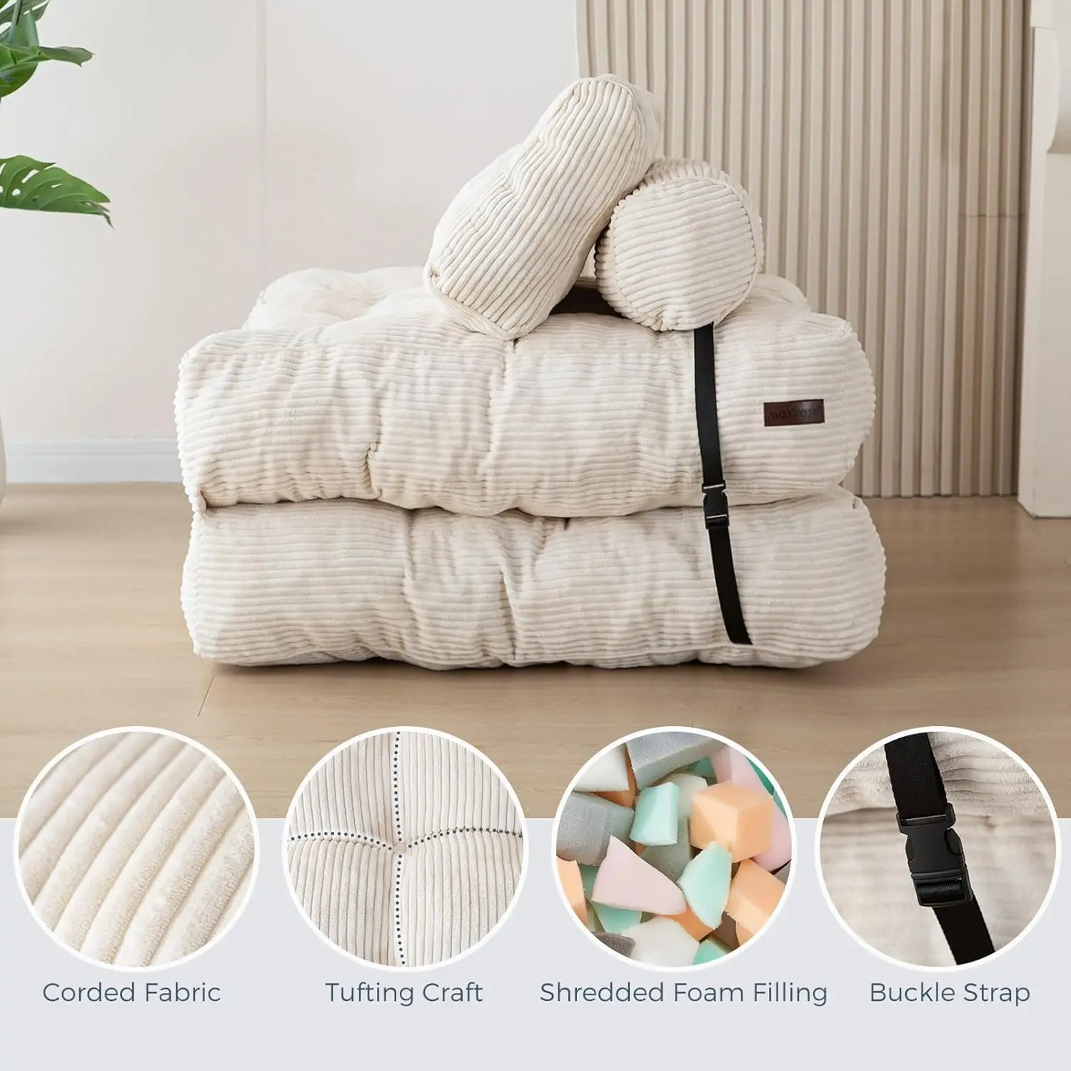 Folding Sofa Bed, Convertible Sleeper Chair with Pillow Foldable Matress, Portable Fold Out Chair Bed Comfy Floor Sofa Lounge