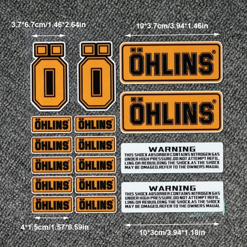 Decalques de motocicleta com amortecedor de suspensão Ohlins - adesivos transparentes com etiquetas de advertência para desempenho aprimorado