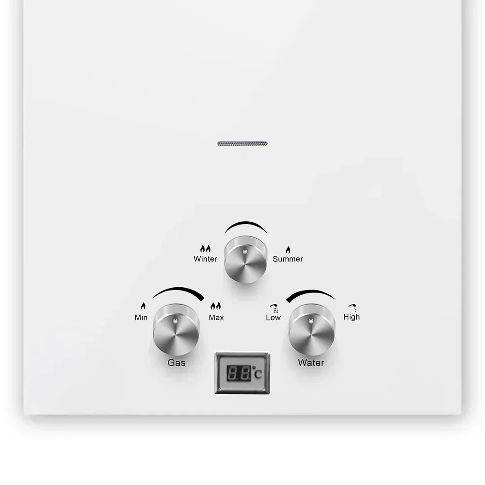 VEVOR 6-18L Aquecedor de água sem tanque de propano de aço inoxidável com display LED, para camping, RV, chuveiros ao ar livre, branco