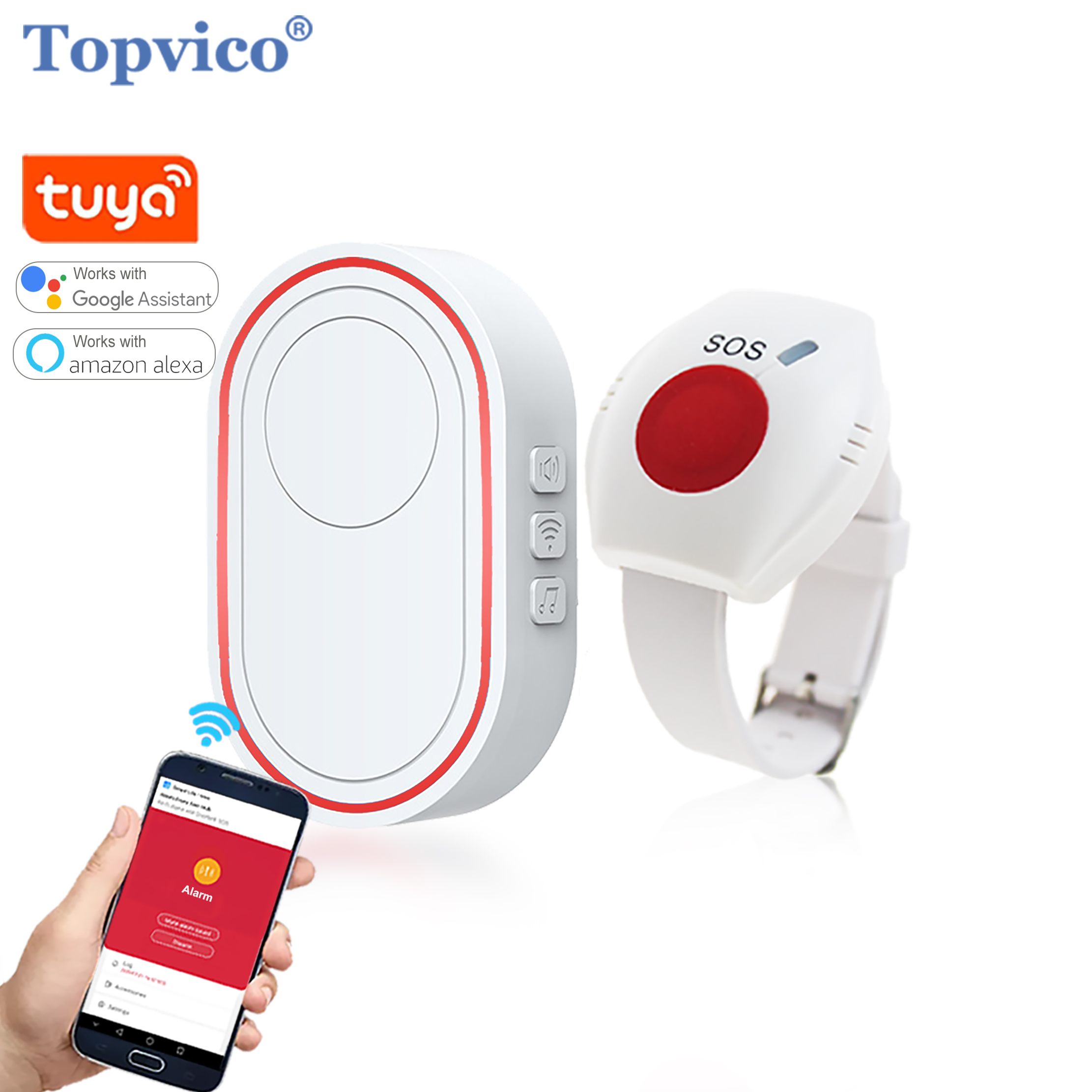 Topvico WIFI Panic ปุ่มสําหรับผู้สูงอายุนาฬิกาปลุก SOS สร้อยข้อมือนาฬิกา Fall Alert ฉุกเฉินไร้สายผู้ดูแล Pager Tuya