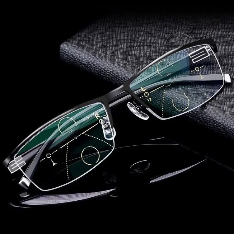 Gafas de lectura bifocales de estilo empresarial para hombres y mujeres, gafas con ajuste de visión progresiva, luz convertida multifocal + 1,0 a + 4,0