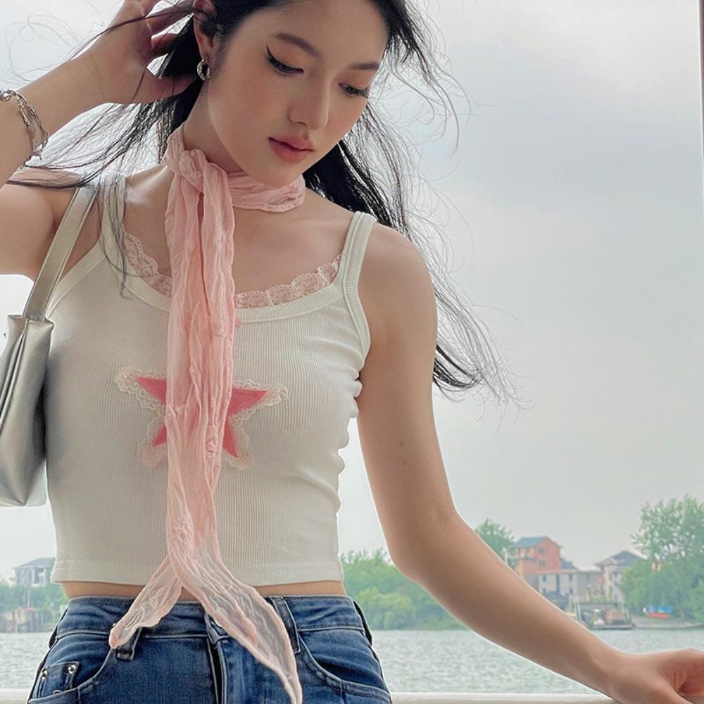 女性用ナローロングスカーフ、ソリッドカラーシルク、ブラックバッグリボン、ヘッドバンドチョーカー、フローラルレース、スカーフショール、y2k、140cm