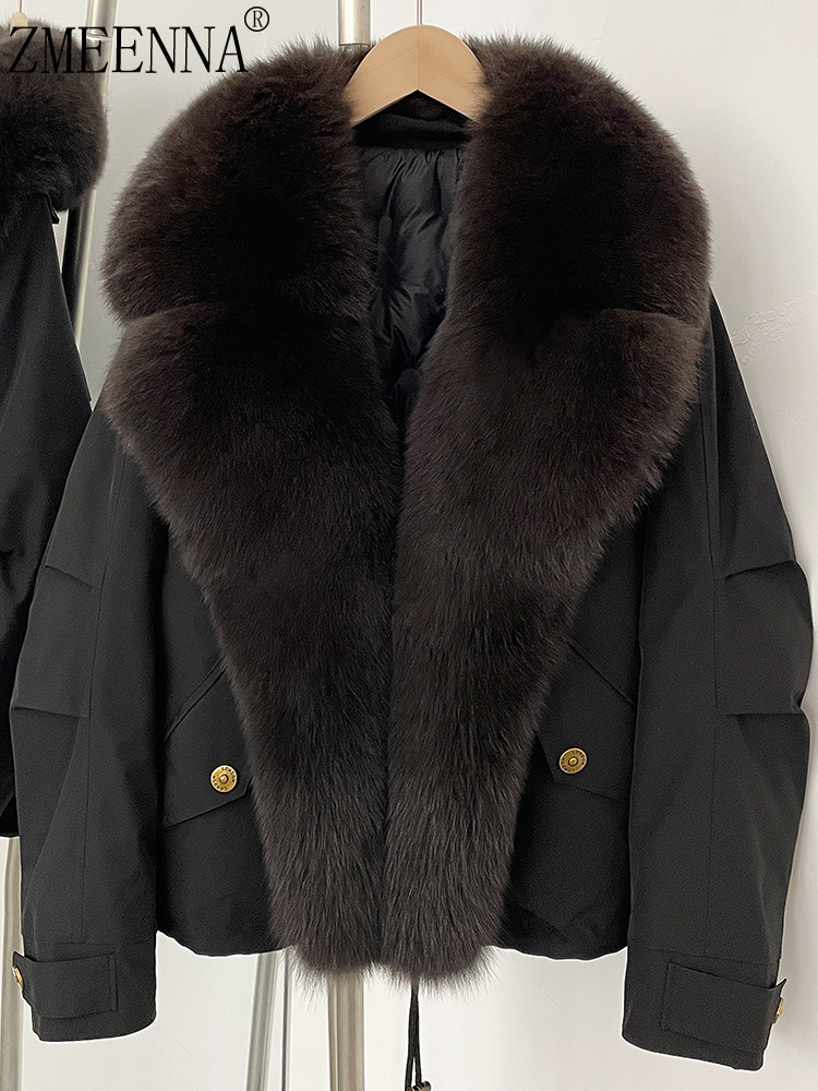 ZMEENNA Damen-Parka mit schwarzem Besatz, warmer Wintermantel, luxuriöser großer Pelzkragen, Oberbekleidung, schicker Modestil ZM3362