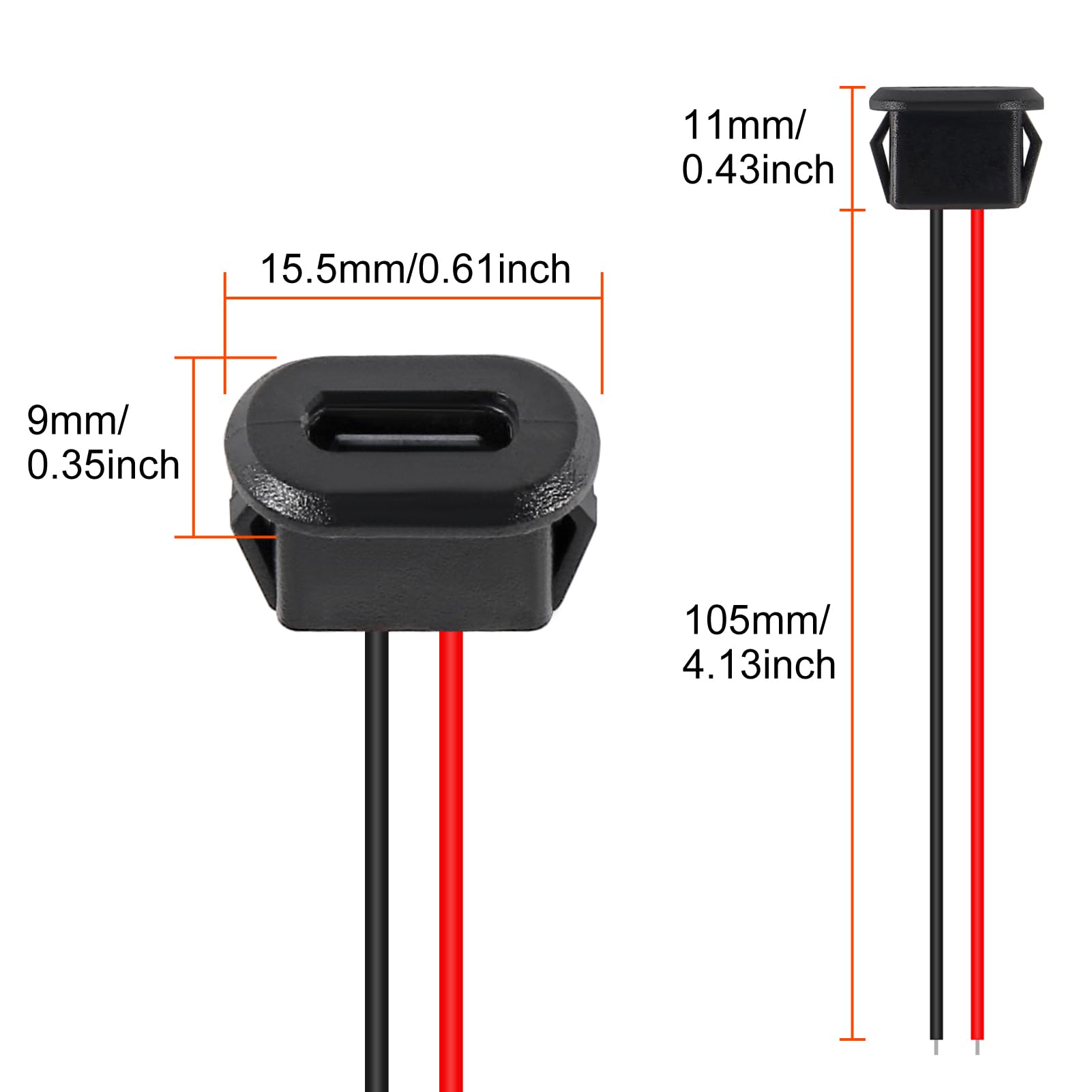5/10/20pcs Type-C Female Chassis 2 Pin Type-C Female Socket Connector Waterproof Jack Female Charging Port with Card Buckle