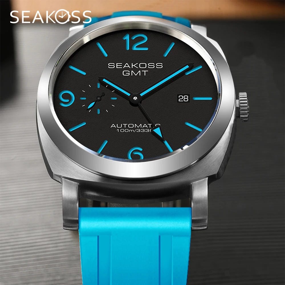 SEAKOSS GMT Super Luminous Diving Automatische mechanische Uhr Herren 10ATM 1963 Original 2557 Uhrwerk Kalender Saphir-Armbanduhr