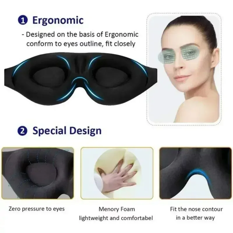 หน้ากากนอน 3D คอนทัวร์สำหรับผู้ชายผู้หญิงนักเรียนสายรัดปรับระดับผ้าระบายอากาศได้ดีความดันฟรีผ้าคลุมตาสำหรับนอนกลางคืน