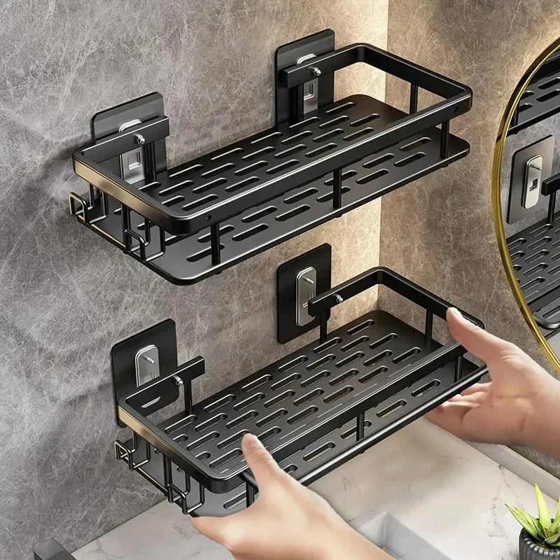 Chuveiro de parede shampoo rack broca livre tripé alta qualidade fixado na parede retangular rack armazenamento do banheiro toalheiro