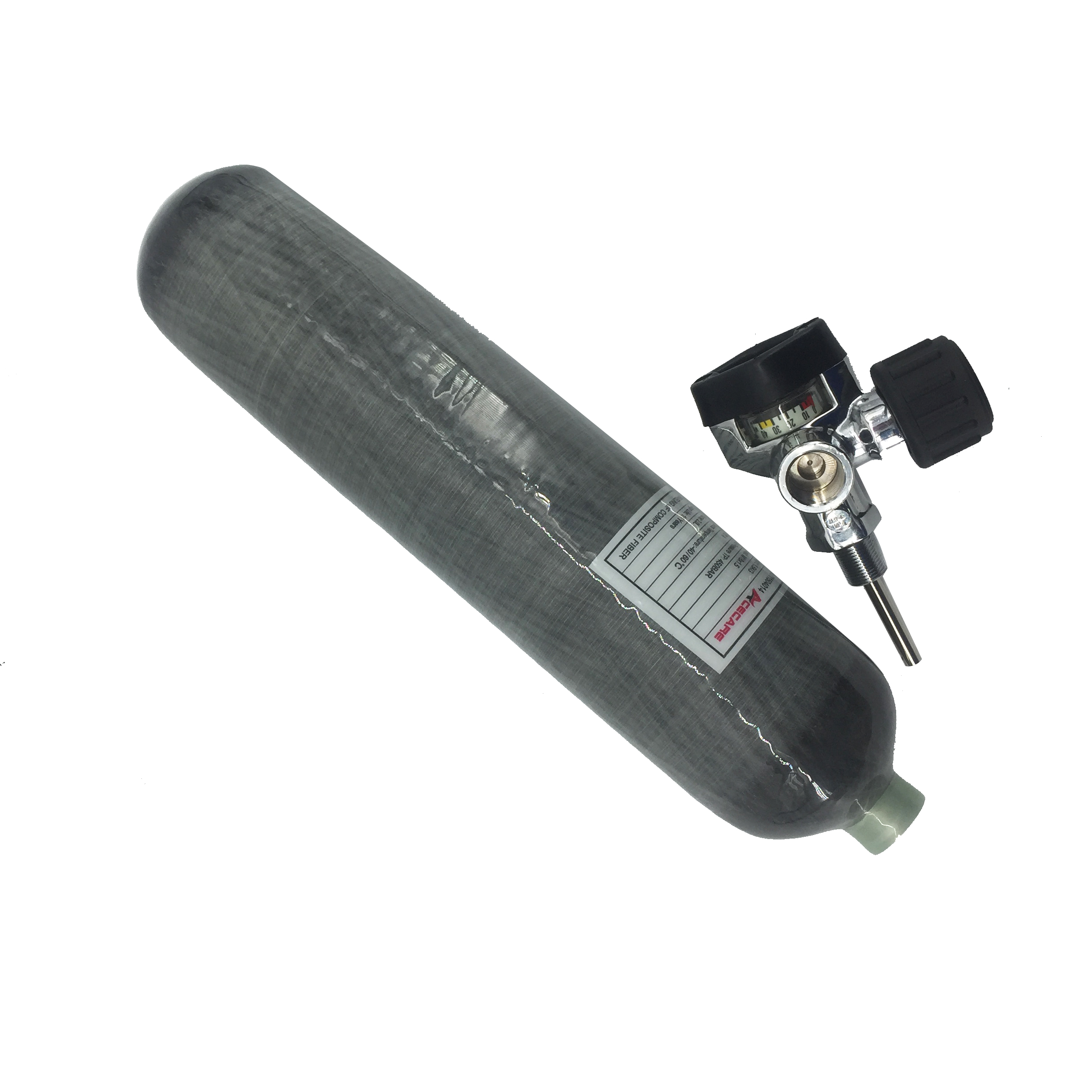 ACECARE-cilindro de fibra de carbono para buceo, tanque de aire de 4500PSI 300Bar 30MPA 2L, botella de buceo M18 * 1,5, válvula de manómetro