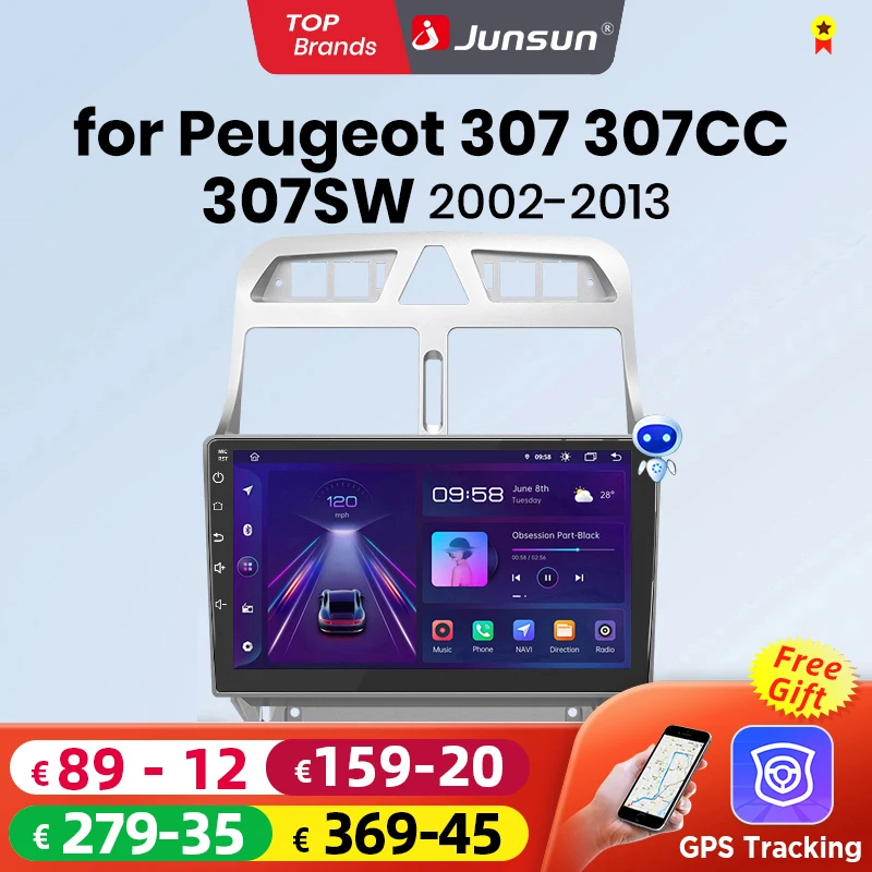 Junsun AI Bezprzewodowe CarPlay dla Apple Android Auto Radio Samochodowe do Peugeot 307 307CC 307SW 2002-2013 GPS Multimedia RDS WiFi Stereo
