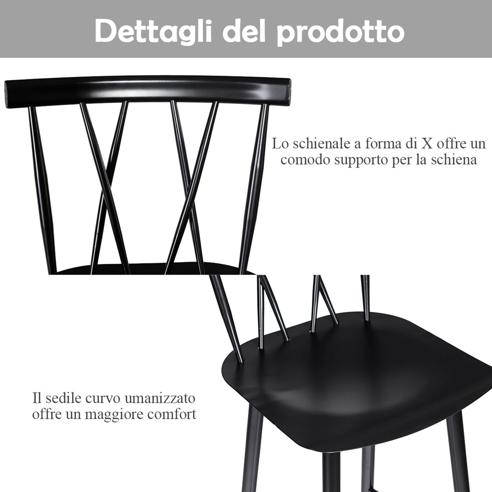Set di 2 Sedie da Bar, Sedia Alto da Pranzo con Schienale, Sgabello con Struttura in Metallo Resistente, 48 x 40 x 105 cm
