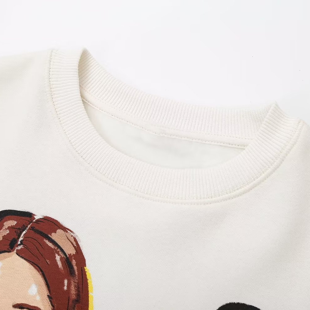 UNIZER ฤดูใบไม้ร่วงสายใหม่ของผู้หญิงแฟชั่นเสื้อสวมหัวคอกลมแขนยาวหลวมพอดีกีฬาสบายๆสาวพิมพ์เสื้อกันหนาว