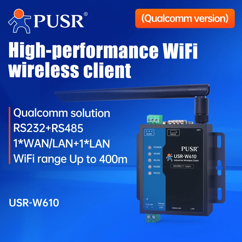 PUSR Serial RS485 RS232 para WiFi Conversor Industrial Sem Fio Cliente Modbus Gateway Protocolo MQTT USR-W610 (Versão Quualcomm)