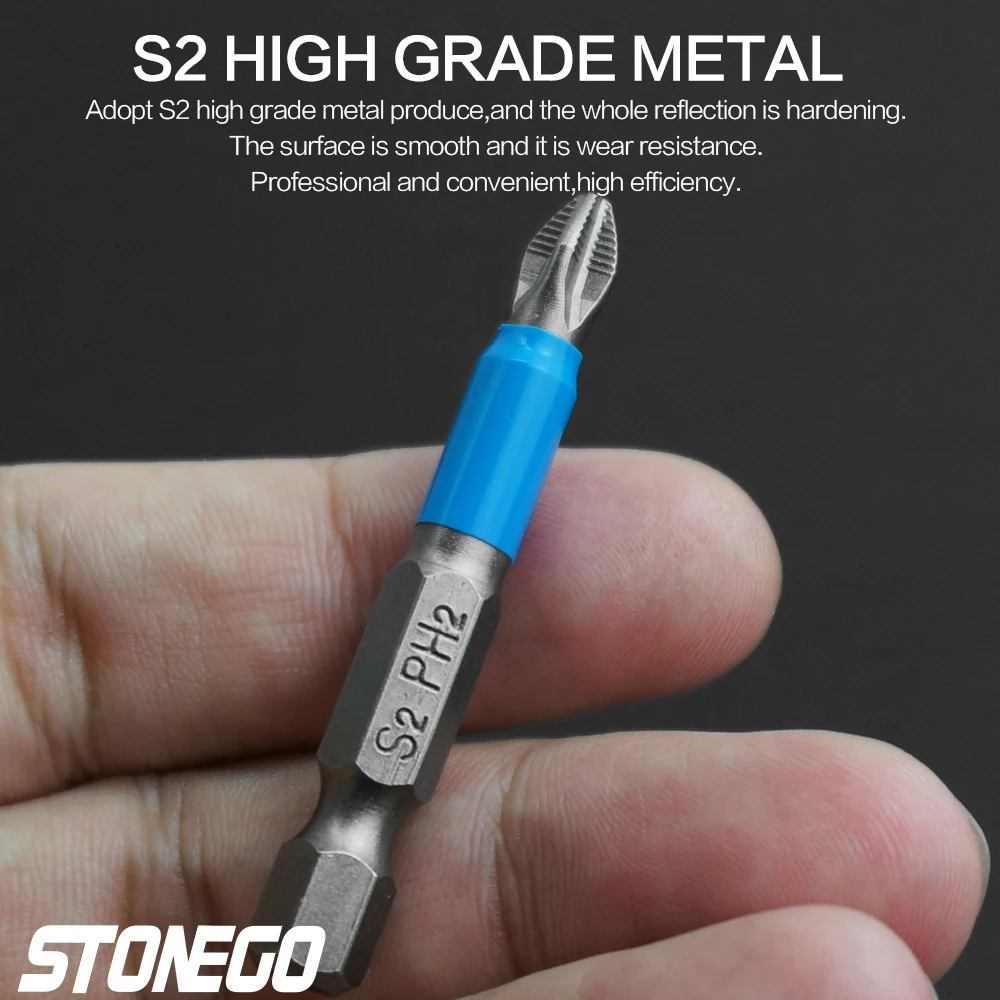 STOENGO ไขควง Bits 1/4 "Hex Shank Magnetic Cross Screw Head Anti Slip เคล็ดลับไฟฟ้า 50 มม. เจาะชุดเครื่องมือ