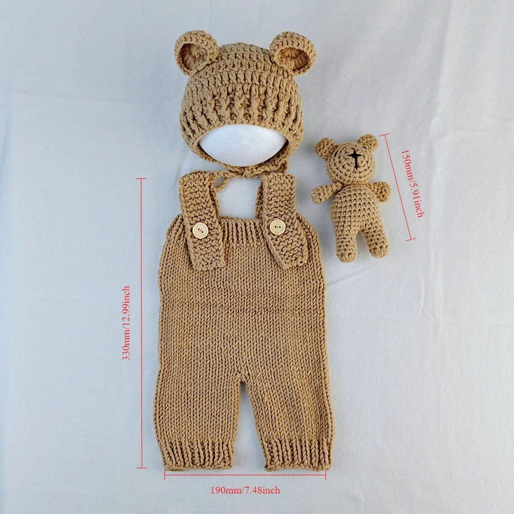 New Born การถ่ายภาพ Props ชุดหมีสําหรับการถ่ายภาพเด็กถักหมวกตุ๊กตาหมีตุ๊กตาสตูดิโอเด็ก Photoshoot Props