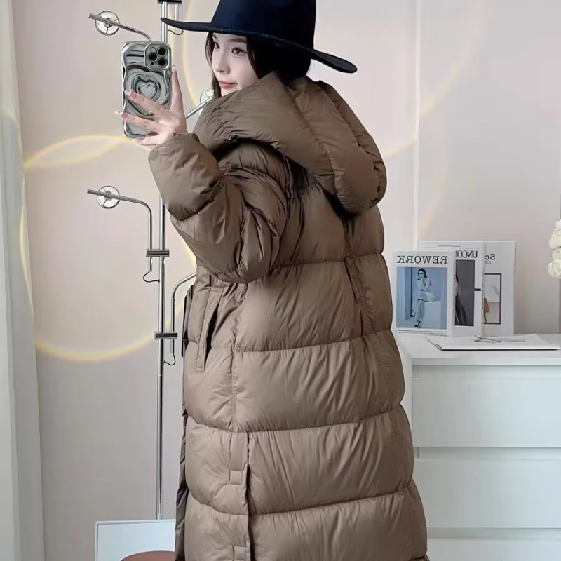 Chaqueta larga de invierno para mujer, abrigo nuevo para mujer, 90 de terciopelo con capucha, resistente al viento, cálido, versión coreana 2024, abrigo Parker informal