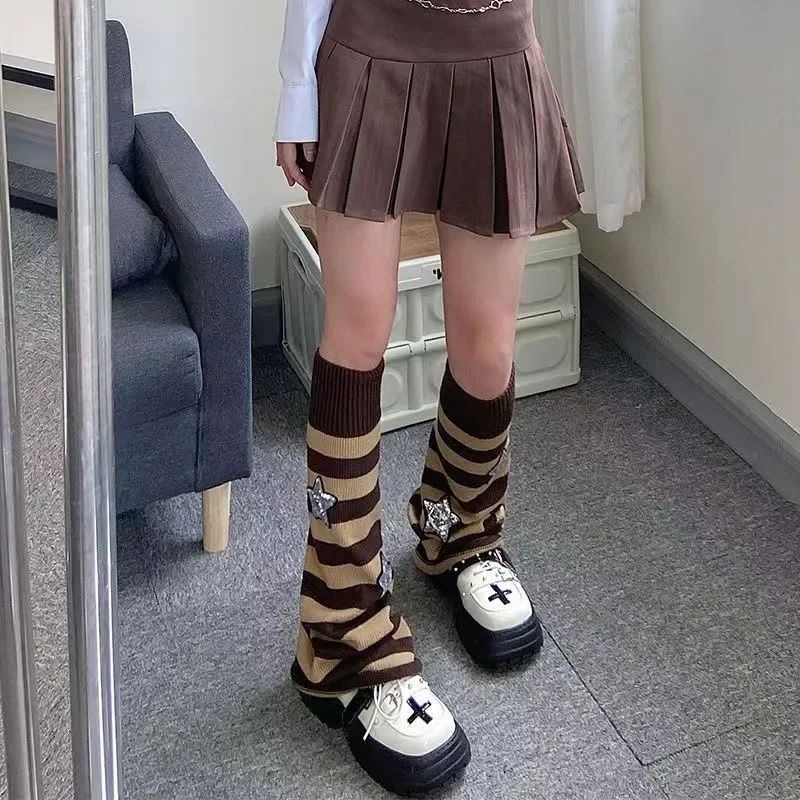 スターストライプレッグウォーマー、ルーズソックス、原宿ストリートウェア、パンクカジュアルフットカバー、サブカルチャー、フェアリーコアy2jグランジ、秋冬