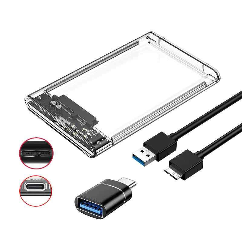 Transparent HDD Case HDD Enclosure 2.5 inch SATA To USB 3.0 Type-C 3.1 UASP Clear Hard Drive Case Harddisk Boxs Tool-Free