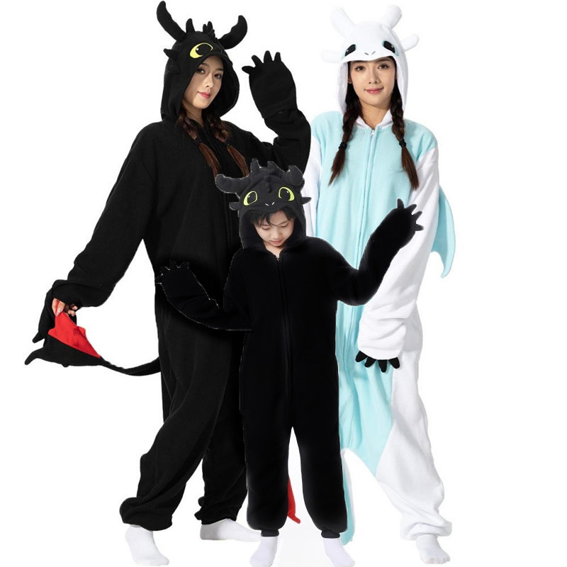 XXL 子供黒動物漫画カバーオール白大人女性男性着ぐるみパジャマハロウィンコスプレパーティー衣装クリスマスホームウェア