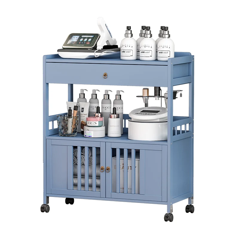 Semplice armadietto per bellezza in bambù Carrello per salone di grande capacità Porta strumenti cosmetici a più livelli Portaoggetti per strumenti per parrucchieri
