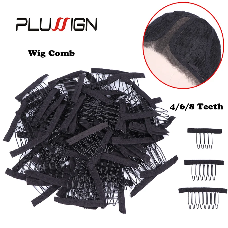 Plussign Chất Lượng Hàng Đầu 10 Chiếc Đồng Hồ Thép Không Gỉ Tóc Giả Lược Làm Tóc Giả Tiểu Thư Nắp Dụng Cụ Tóc Foudation 6 Răng tóc Giả Lược Kẹp