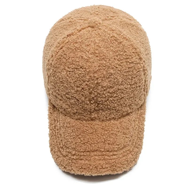 Big Head Solid Artificial Lamb Wool Baseball Cap Women Men Autumn Winter Hats Keep Warm Cap Plush Baseball Caps Outdoor Dad Hat