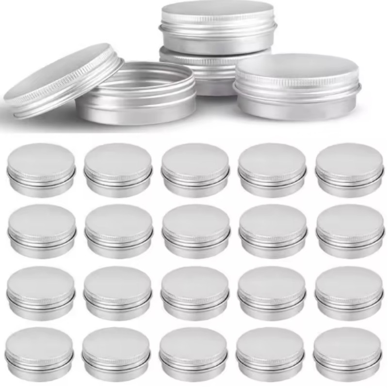 10Pcs 5g 10g 15g 20g 30g 50g Empty Silver Aluminum Tins Cans Screw Top Round Candle Spice Tins Cans with Screw Lid Containers