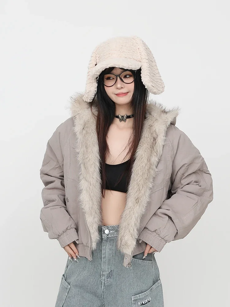 Parkas con capucha para mujer, abrigos más gruesos de terciopelo, ropa de calle informal holgada Retro americana cálida, ropa cómoda que combina con todo, Invierno