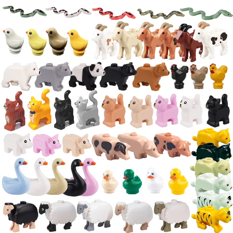 Building Blocks MOC City Animals Mini Bricks Figures Accessories Zoo Panda Tiger Snake Sheep Swan Duck Cat Pig Chicken QT016