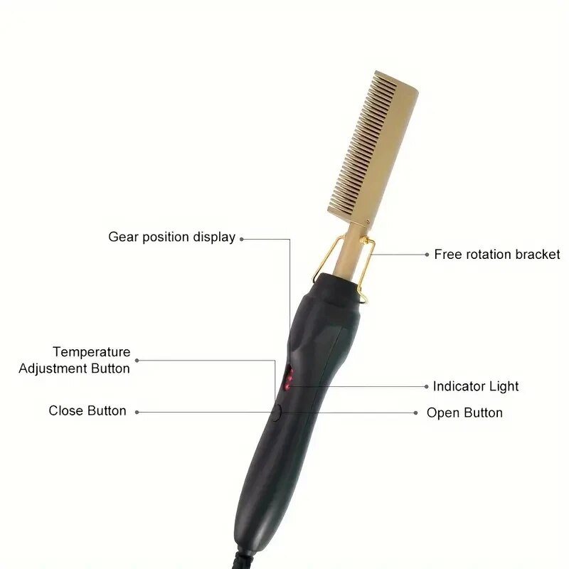 Pente de cabelo reto, franja, pente de dupla utilização seco e molhado, ferro de ondulação de cabelo liso, pente elétrico reto de rolo doméstico