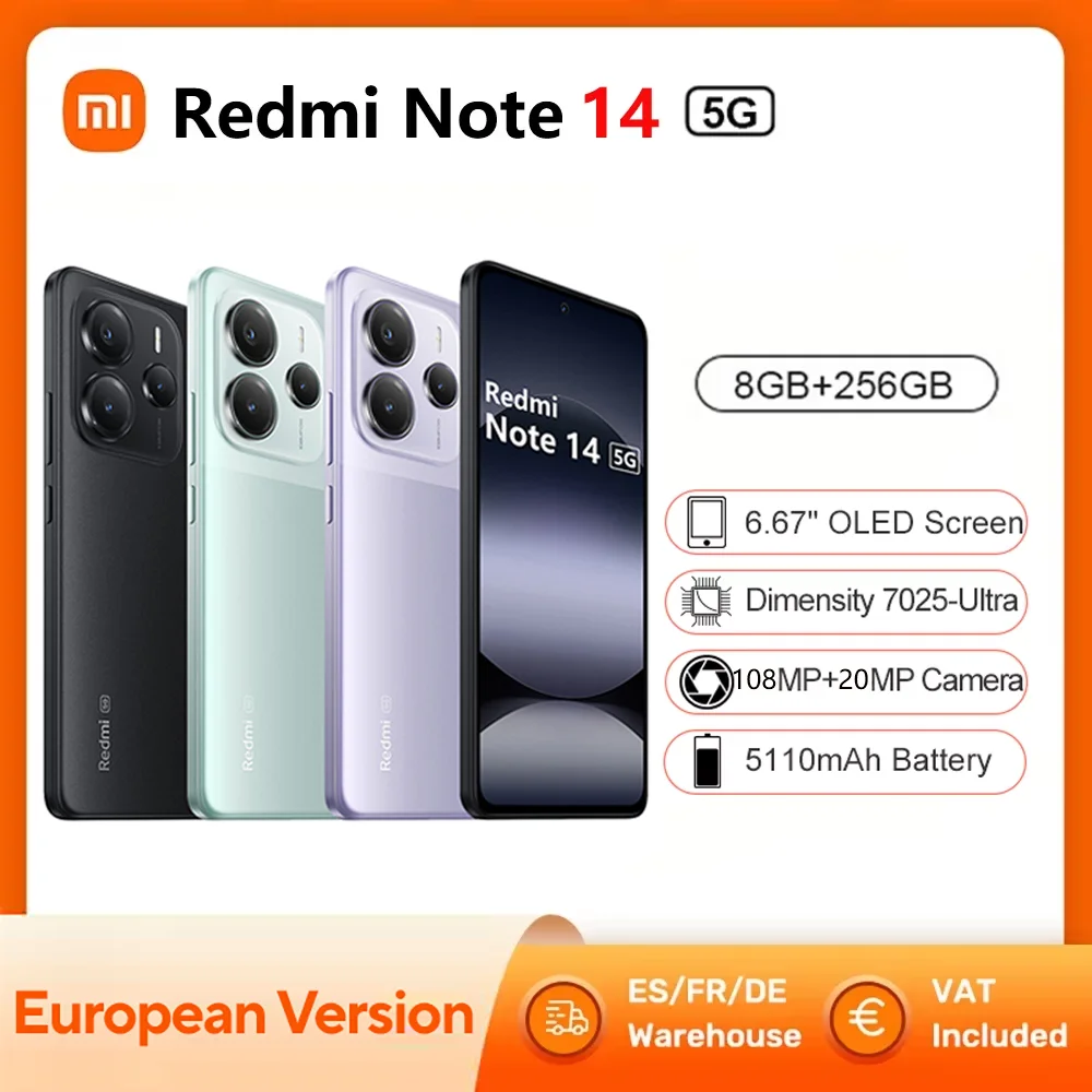 [World Premiere] Xiaomi Redmi Note 14 5G Global Version NFC Smartphone MTK Dimensity 7025-Ultra 108MP Camera 45W Turbo Charging