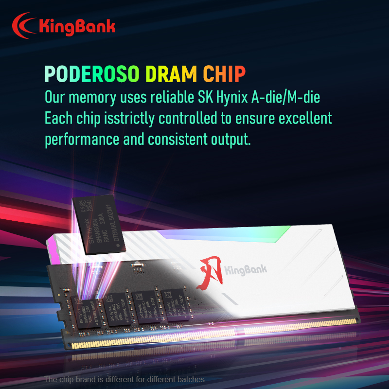 KingBank marca série DDR5 RGB Memória RAM DDR5 RAM PC 16GB 32GB 64GB 6000MHz 6400 MHz RAM para Desktop Chip Hynix Branco