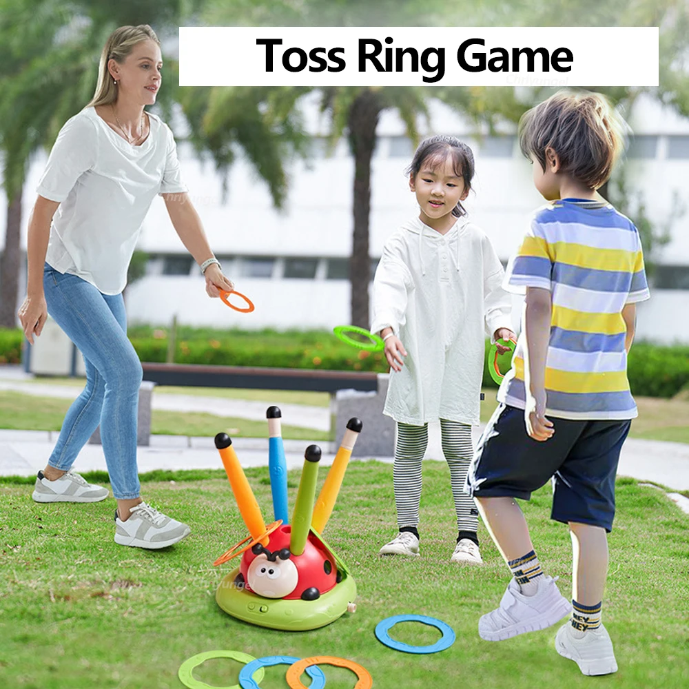 Salto musical brinquedos esportivos jogar anel jogo brinquedo e lançador de foguetes para crianças joaninha multifuncional ao ar livre máquina presentes