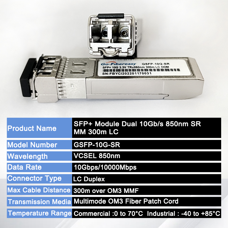 Módulo SFP de 10Gb multimodo 10GBASE-SR 850nm doble LC Compatible con Ubiquiti/Mikrotik/Cisco SFP-10G-SR transceptor de fibra óptica