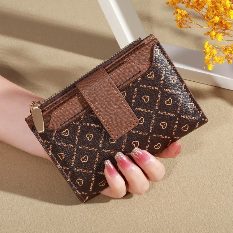 Cartera corta vintage de color sólido, monedero plegable portátil, tarjetero para mujer
