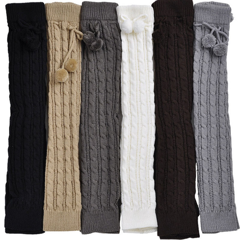 2018 Mới Thời Trang Phụ Nữ Giản Dị Mùa Đông Ấm Áp Dệt Kim Leg Hâm Dệt Kim Vớ Crochet Dài Khởi Động Vớ với Hairball