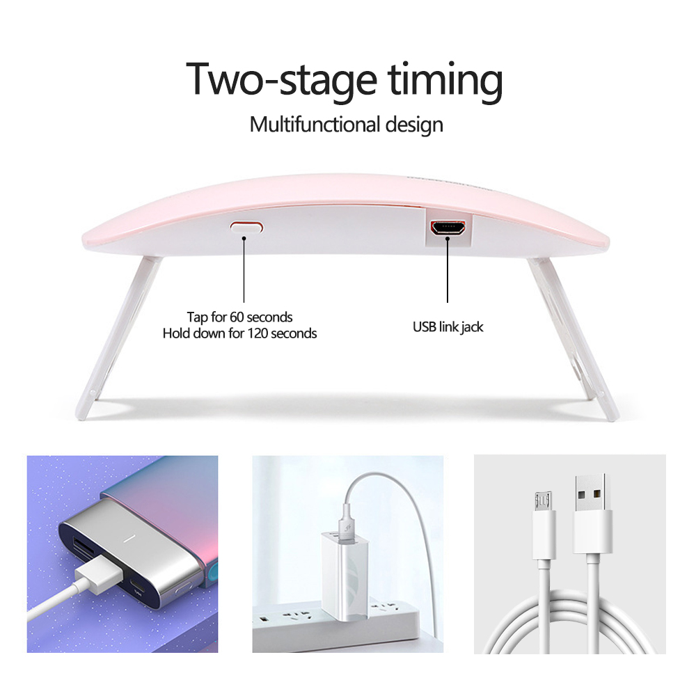 Lampada per unghie pieghevole Lampada a LED UV da 6 W per macchina per unghie 6 LED UV Lampada per asciugatrice per smalto gel Strumento per manicure Attrezzatura professionale