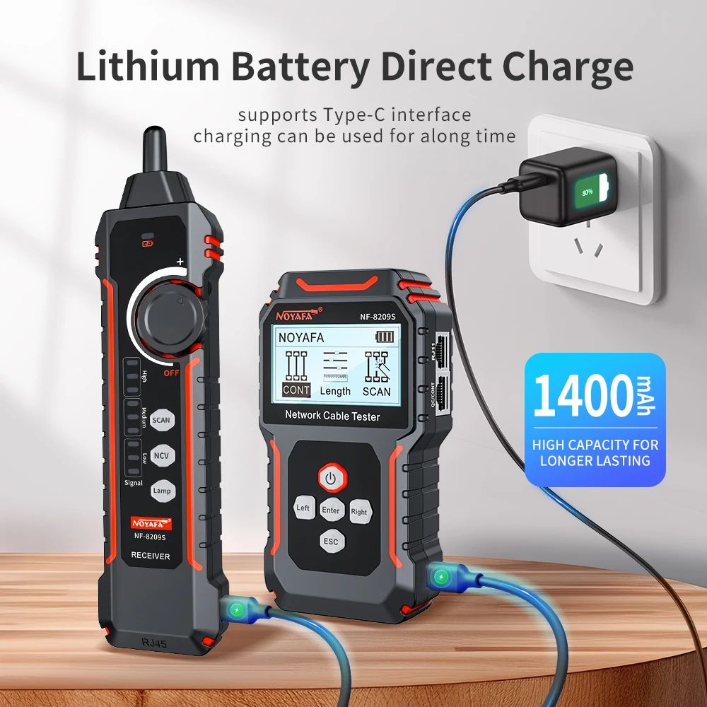 NOYAFA NF-8209S Mạng Theo Dõi Lan Đo Kiểm Tra Mạng Dụng Cụ Màn Hình Hiển Thị LCD Đo Chiều Dài Wiremap Bút Thử Cáp Theo Dõi