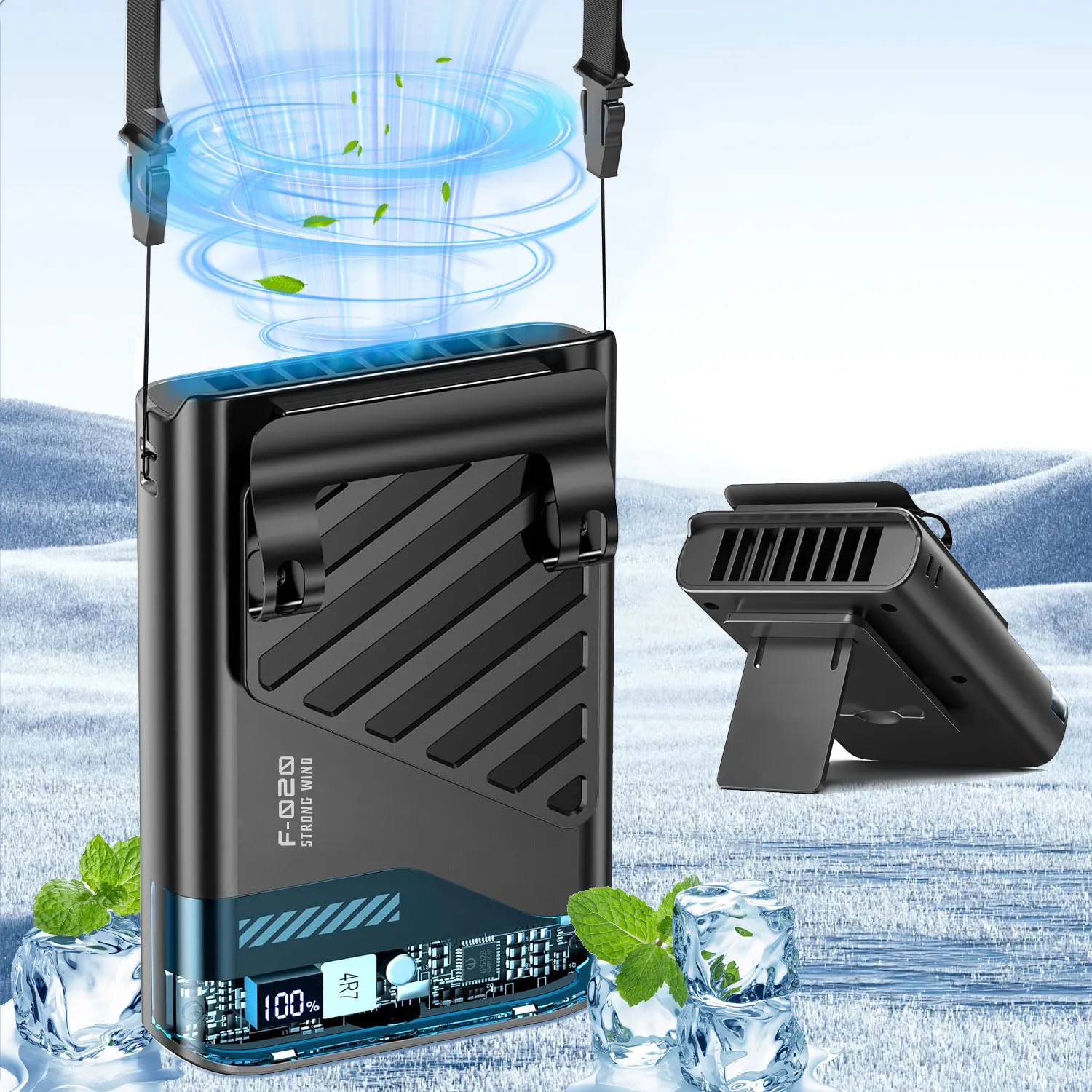Ventilador de cintura portátil con clip para cinturón, luz silenciosa, cinco orificios, nuevo ventilador para colgar en el cuello, adecuado para viajes al aire libre de escritorio de oficina